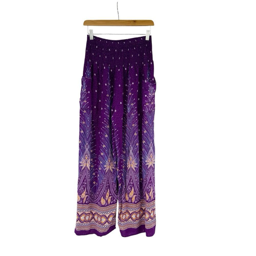 Boho Wide Leg Beach Pants 100% Rayon Hippie Celestial Moon Festival One Size